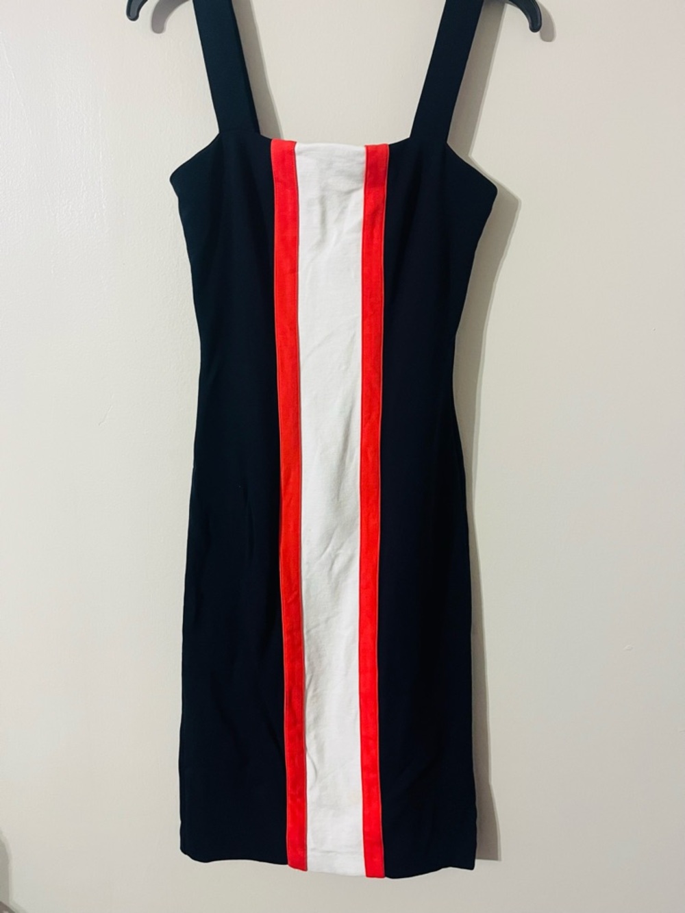 Diane Von Furstenberg Navy Midi Dress with White and Coral Center Stripe Sz 4 - Picture 2 of 5